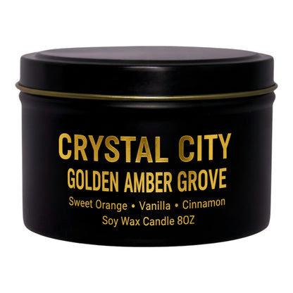 Golden Amber Grove Luxury Soy Wax Crystal Candle  8 oz